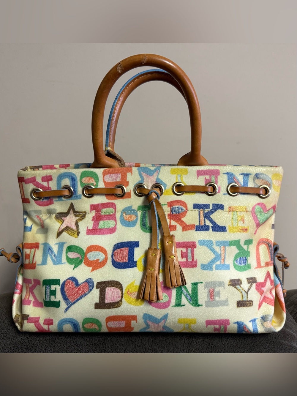 Dooney & Bourke Coater Leather Canvas Doodle Sketch Handbag